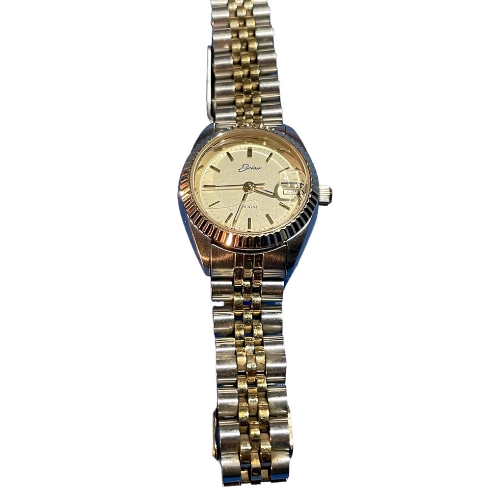 Belair Ladies Watch RARE Vintage gold plated Bracelet White Dial Date Window